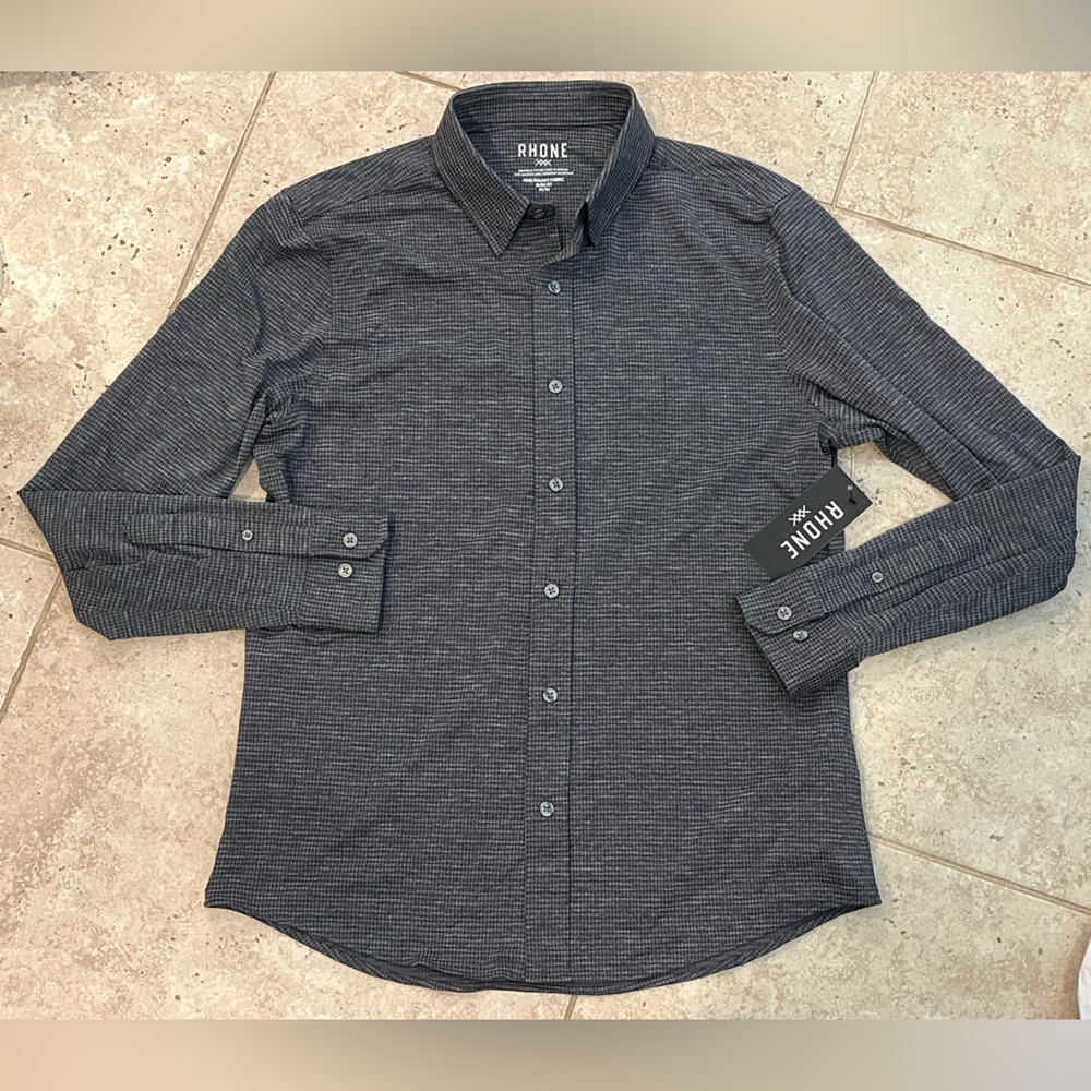 Rhone Commuter Dress Shirt Men's Size M Gray Houndstooth Slim Fit NWT NEW $138